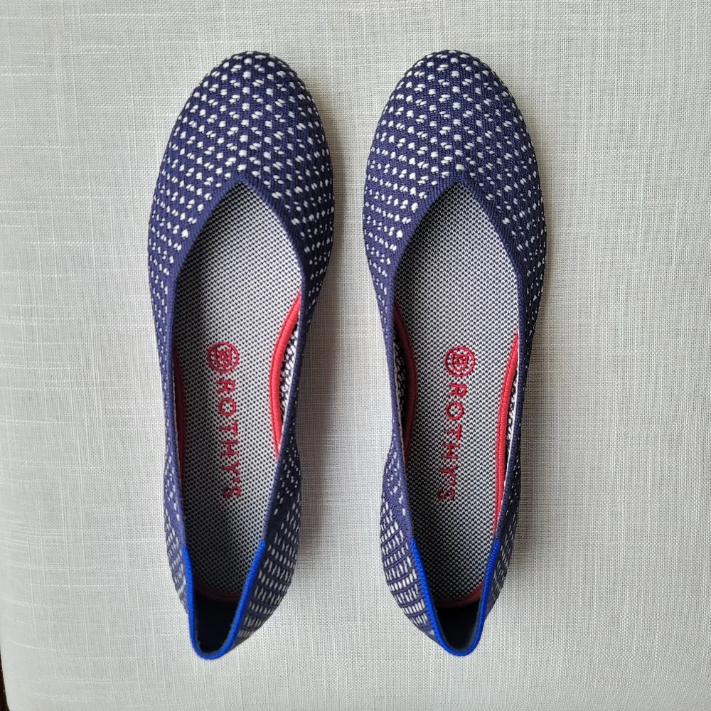 New! Rothy's sz 10 Navy Blue Maritime Lattice Stitch Honeycomb Flats Shoes